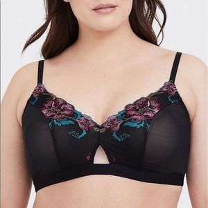 BLACK FLORAL EMBROIDERED MESH BRALETTE